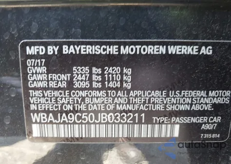 2018 BMW 530E Iperformance from USA, damaged, VIN WBAJA9C50JB033211